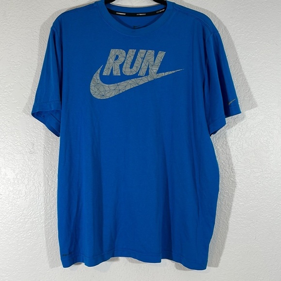 NIKE DRI-FIT Run Legend Swoosh Blue & Silver Logo Graphic Tee Short Sleeve XL - Picture 3 of 11
